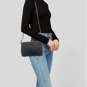 Rebecca Minkoff Crossbody Bag Black Leather w/ Silver Chain-Link